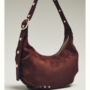 Chocolate Brown Suede Hobo Bag with Studded Strap